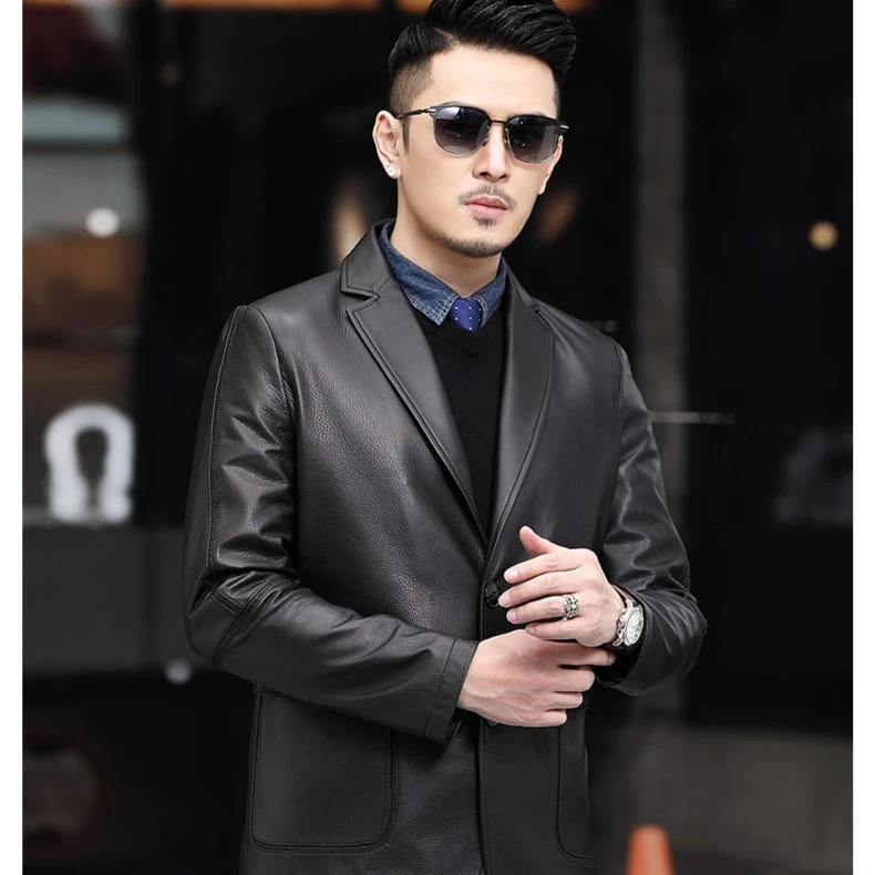 2110 MYM 高端山羊皮单装纽扣西装海宁真皮皮衣西装西服外套男士