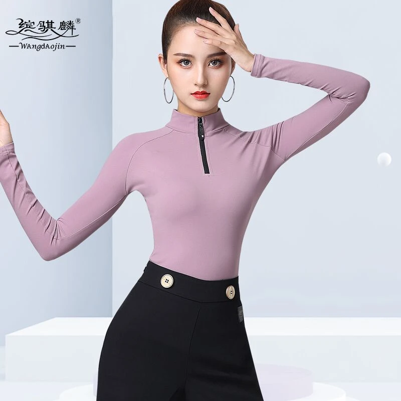 拉丁舞服装交谊舞练功服女舞衣舞蹈服国标舞华尔兹上衣长袖跳舞
