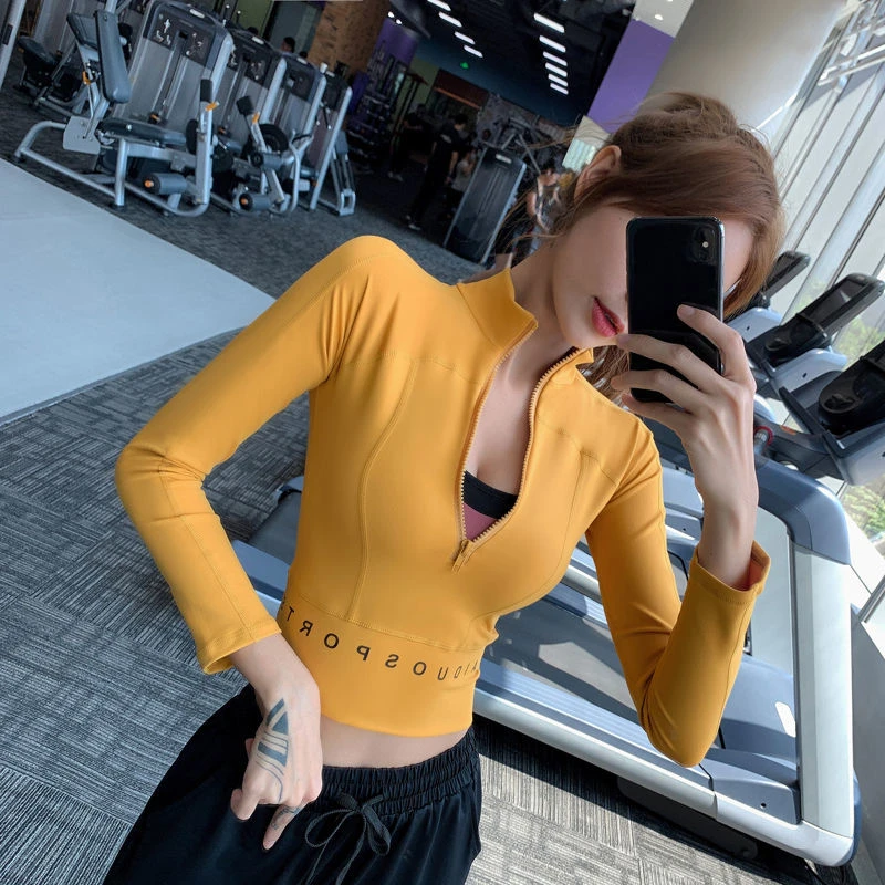 【缘美优选】半拉链运动上衣女紧身露脐s健身服时尚瑜伽服秋冬款