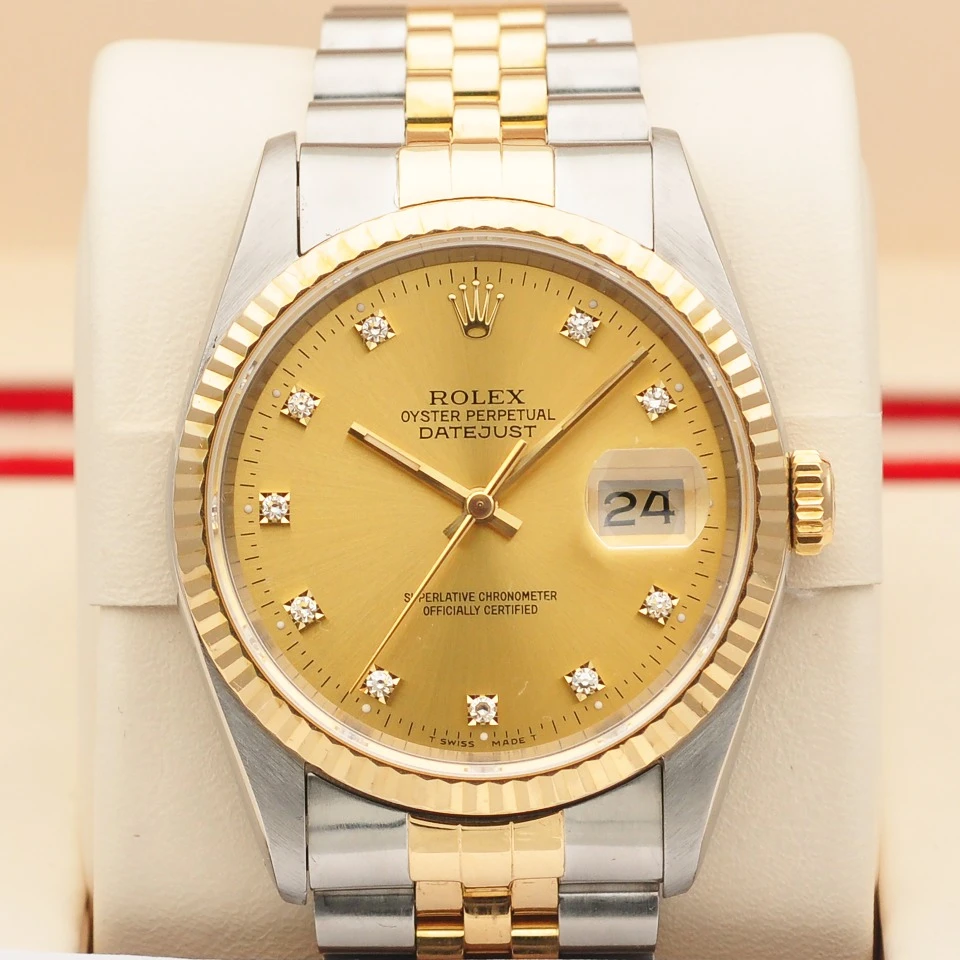 99新 Rolex/劳力士 爱换/日志型16233/香槟盘/间金后钻/36mm男表