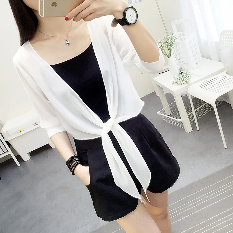 02款小披肩女夏季外穿开衫防晒衣桑蚕丝空调衫外搭薄款短外套坎肩