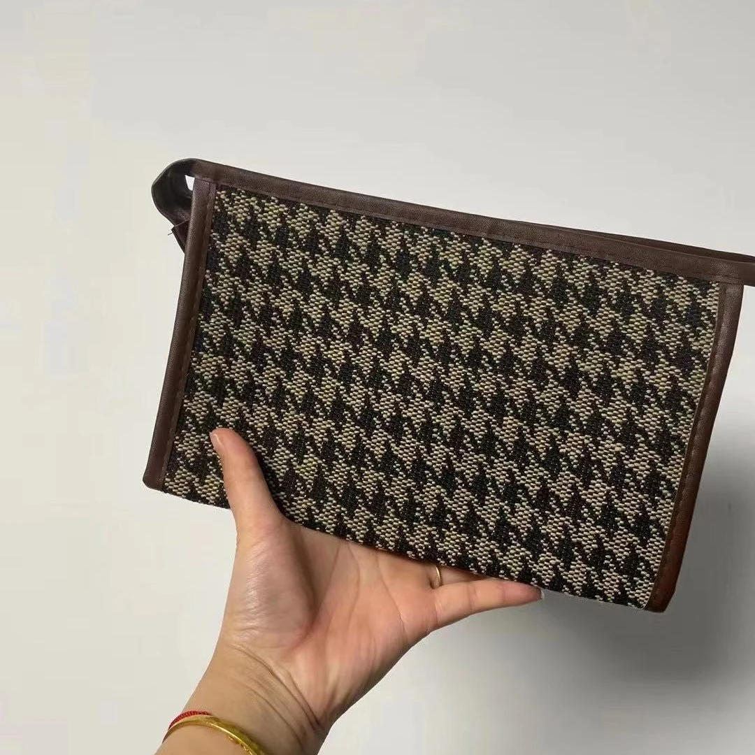 化妆包女高级感时尚便携随身旅行包日韩千鸟格化妆包便携包包