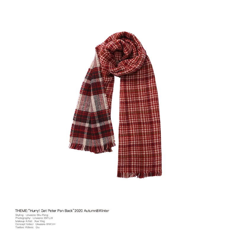 UNVESNO 限定款潮牌红色格子英伦百搭流苏保暖围巾男女ins
