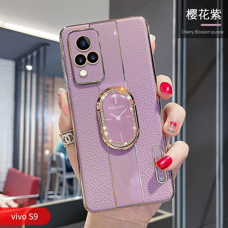 潮钻适用vivos9手机壳网红女款s9e荔枝纹水钻支架S9全包防摔奢华