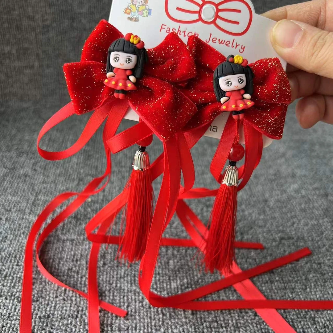 中国风儿童发夹2022年新年头饰夹子宝宝过年头饰民族风喜庆头饰