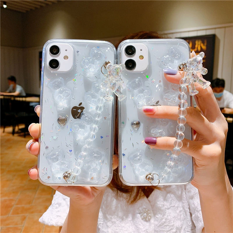 立体小熊手链透明手机壳适用于苹果promax14防摔iphone13新款12
