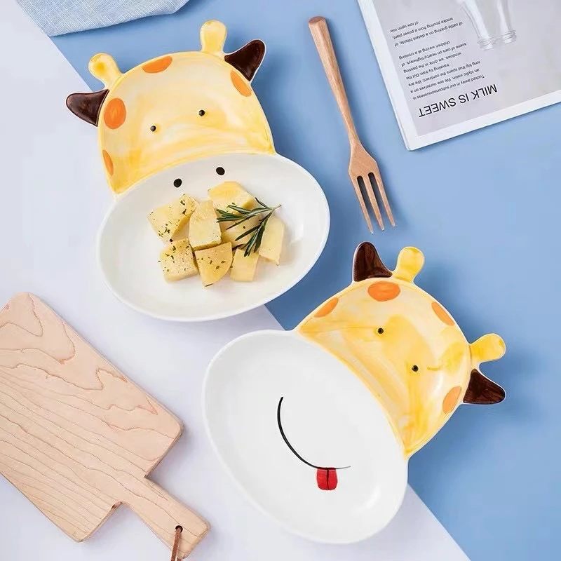 （宠粉福利）手绘儿童餐具小兔子碗孩童分餐盘米饭碗童趣