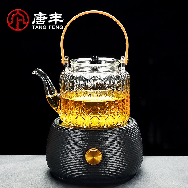 唐丰茶具玻璃蒸煮茶壶透明提梁蒸汽壶小型电陶炉煮水泡茶壶煮茶器