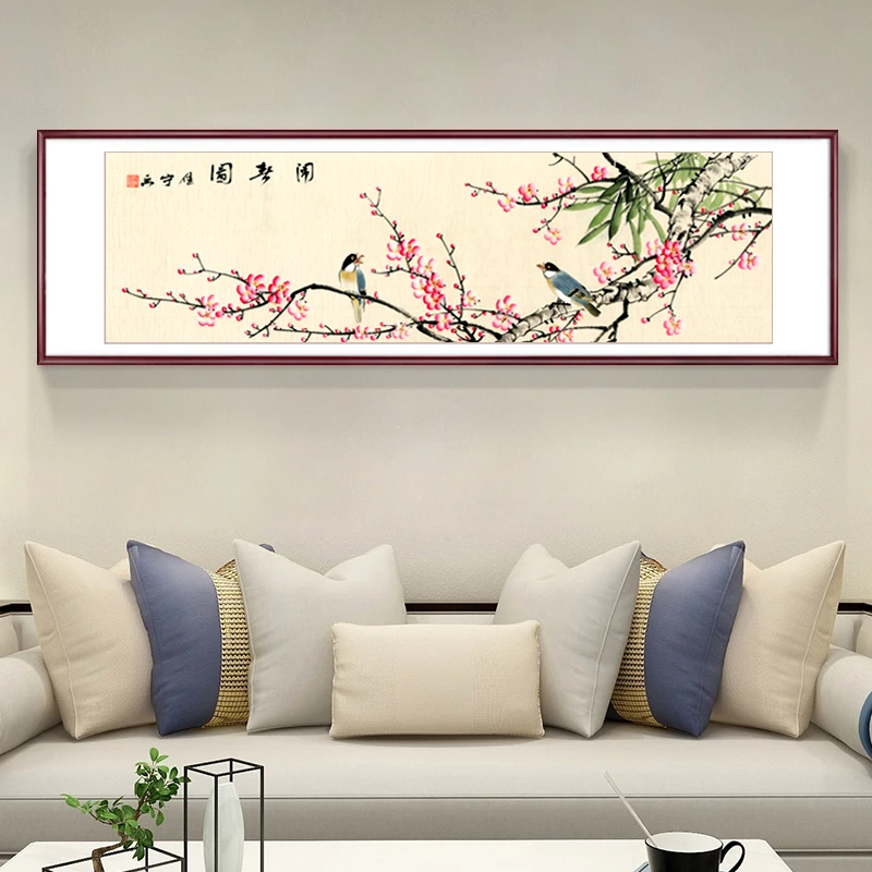 纯手绘国画花鸟画客厅卧室带框挂画闹春图床头画宣纸绘画装裱