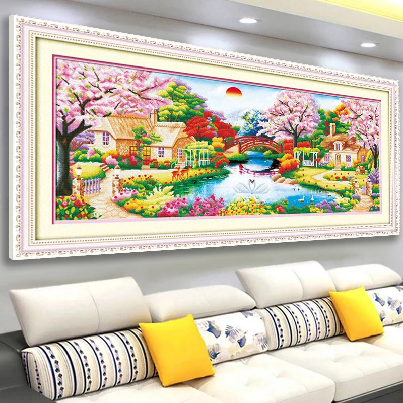 【宠粉福利】十字绣爱阁 花园小屋 大幅风景画客厅手工绣花装饰画