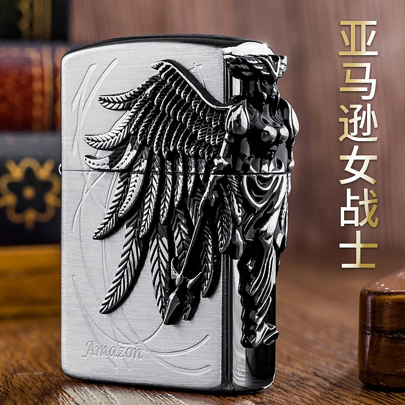 佐罗/ZORRO亚马逊女战士煤油打火机防风黄铜贴章工艺砂轮点火个性