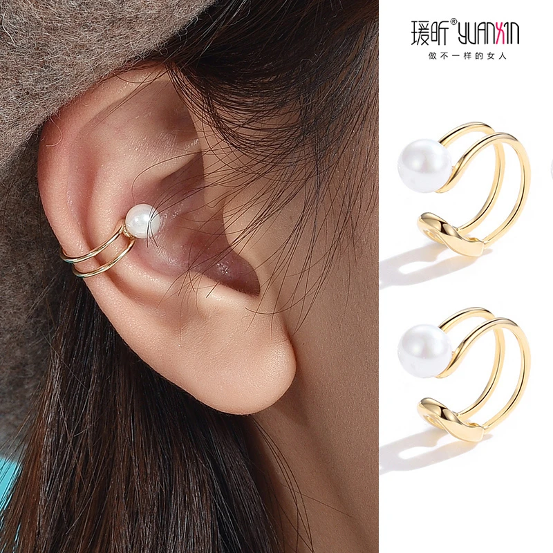 铜合金仿珍珠耳饰 设计师款冷淡风耳骨夹高级感百搭简约耳环时尚