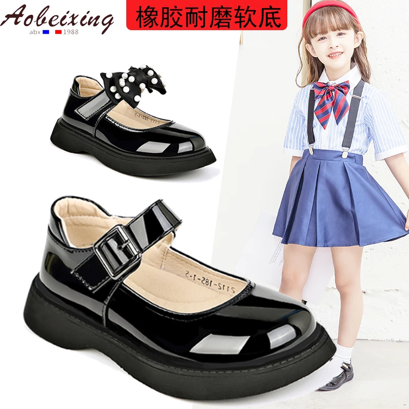 女童小皮鞋黑色真皮儿童2023校园春秋英伦风演出鞋JK公主鞋学生单