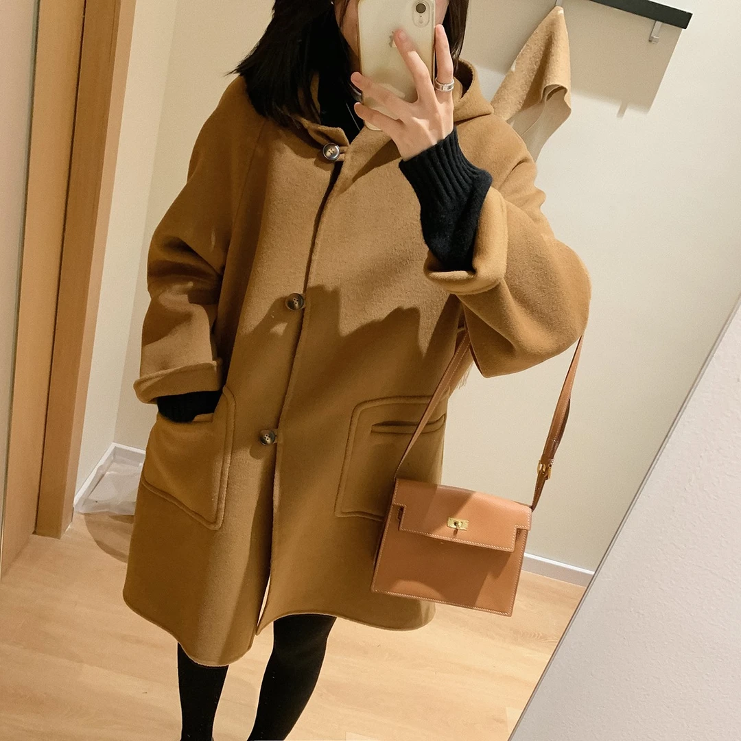 大叮自制 清仓！ 全羊毛连帽中长款大衣！S2759