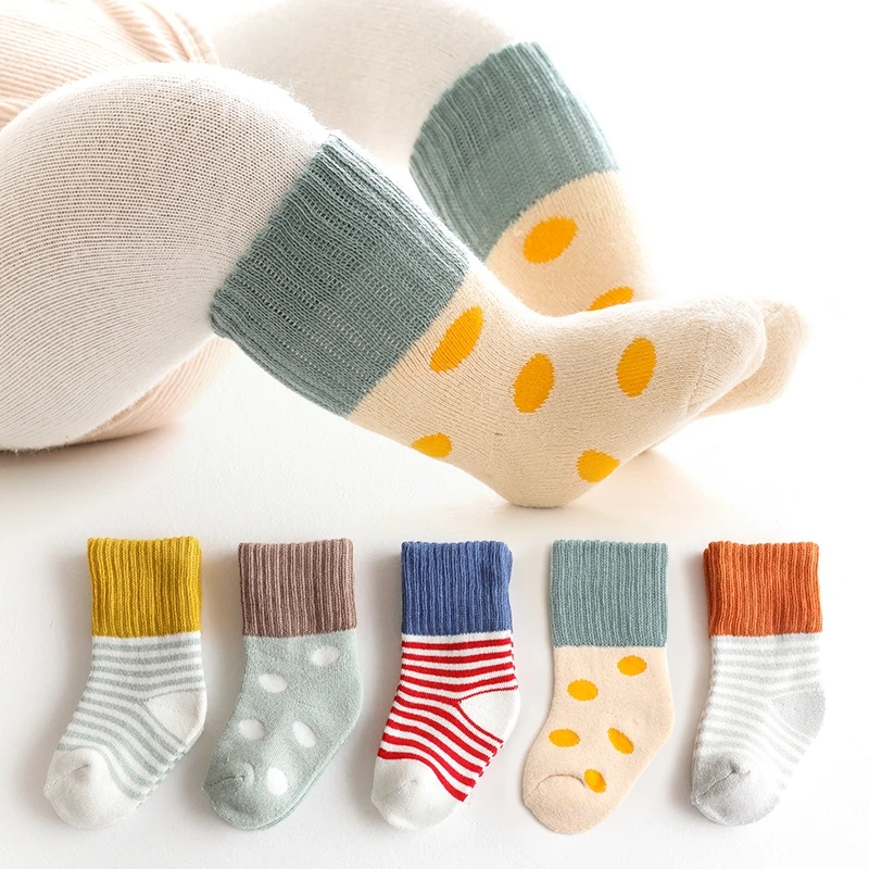 婴儿袜子0-3岁秋冬加绒加厚棉袜中长筒新生宝宝松口6-12个月毛圈