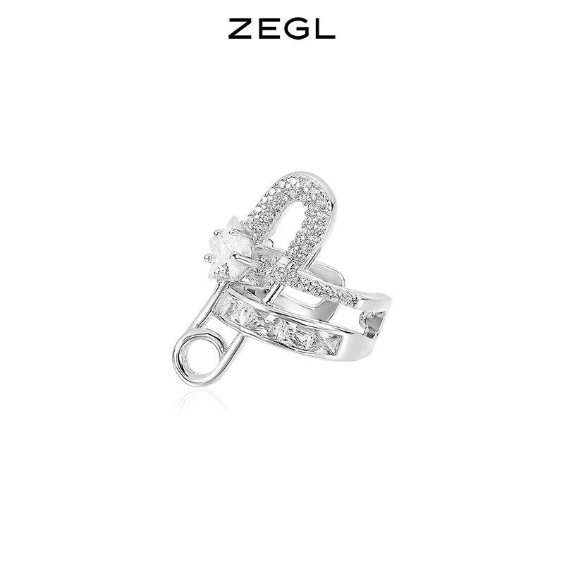 ZEGL 铜合金合成锆石耳饰 设计师高级感别针耳夹饰品气质轻奢时尚