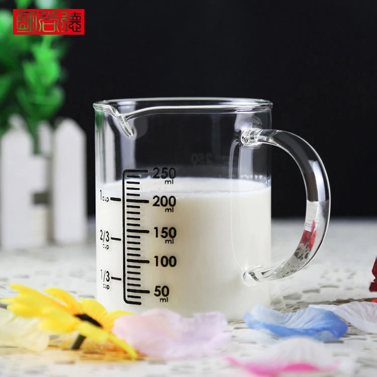 明尚德CH383刻度量杯单只装250ml牛奶杯高硼硅玻璃材质透明家用