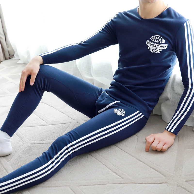 SQINUSQN/狮奇诺个性秋衣秋裤男士保暖内衣套装薄秋冬青年打底衫