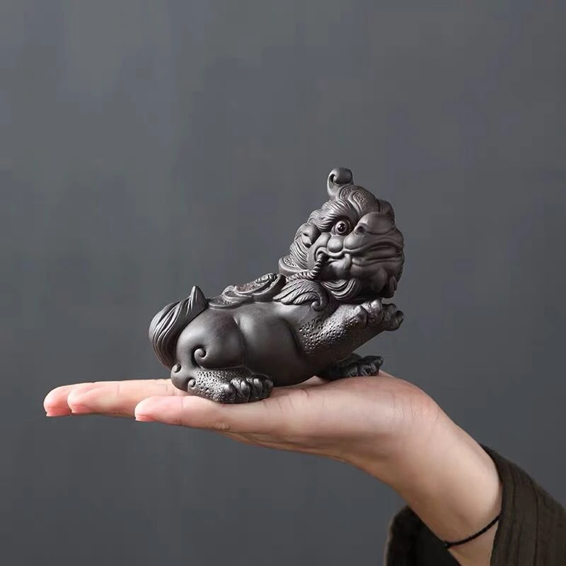 招财貔貅摆件紫砂茶宠聚财可养手工艺精品茶道茶玩桌茶具精美配件