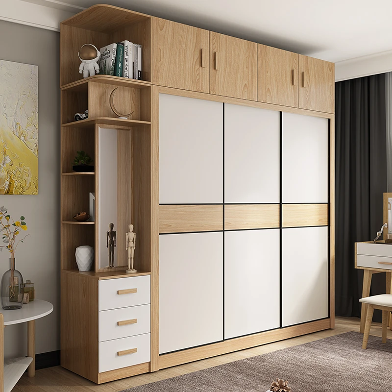 衣柜推拉门现代简约卧室家用组装衣橱北欧女生主卧滑移门整体柜子