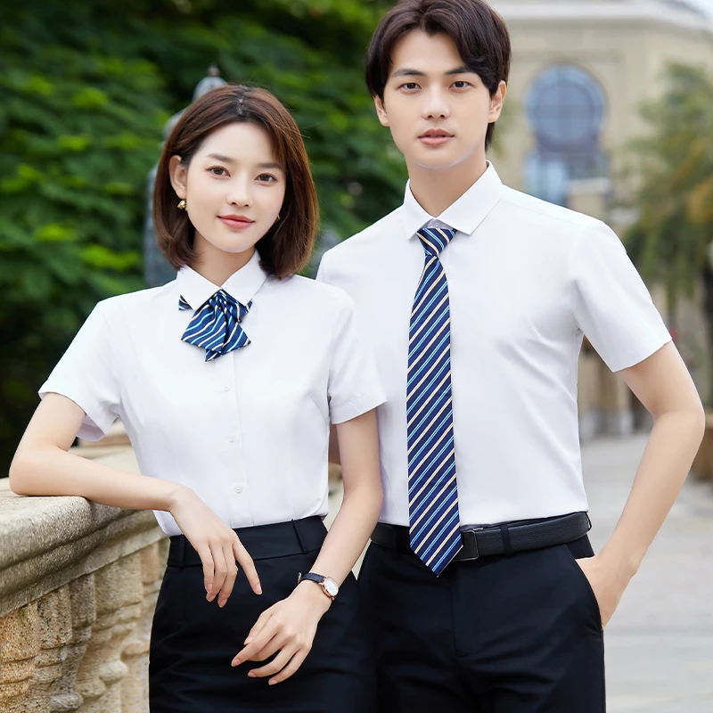 职业短袖衬衣男女同款夏季衬衫商务工装销售工作服刺绣LOGO-8801