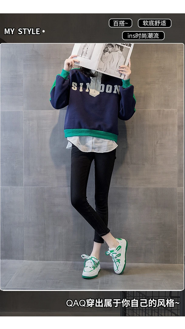 2022厚底字母板鞋女新款网红休闲运动小白鞋拼色双鞋带ins潮