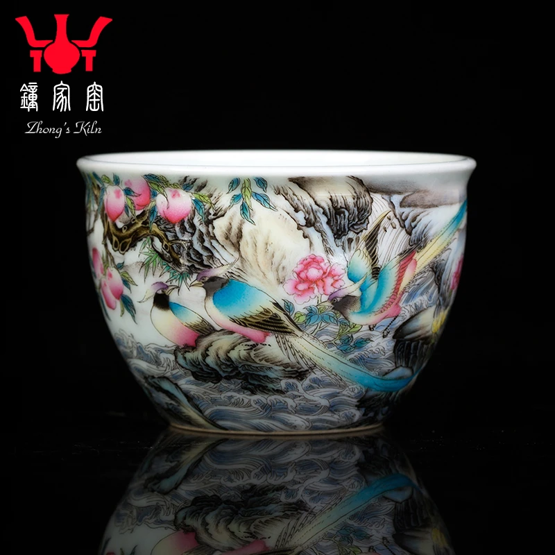 钟家窑景德镇茶具主人杯单杯全手工珐琅彩长寿图高端品茗杯祝寿礼