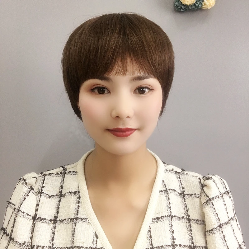 真人发丝全手织递针头旋全头套真发无痕手工假发