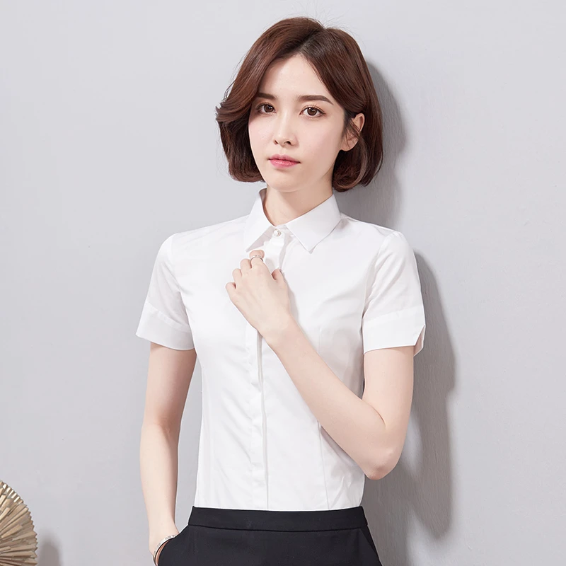 【60棉-方领珍珠扣】职业白色衬衫女夏季短袖工作服正装面试女衬衣