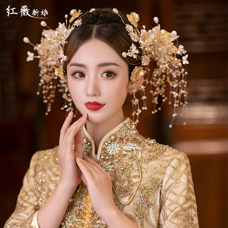 原创品牌红薇新娘秀禾服头饰中式结婚凤冠结婚发饰新娘头饰