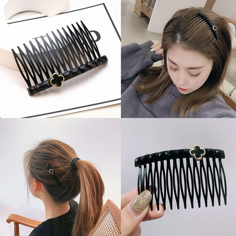 女前额刘海发梳卡子发饰韩国碎发卡子头饰倒插梳发夹发插黑色防滑