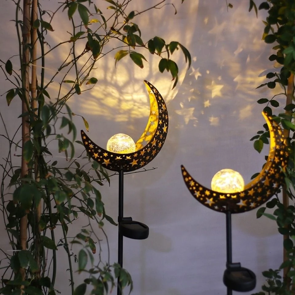太阳能庭院灯花园别墅草坪装饰铁艺月亮蘑菇玻璃裂纹防水户外插件