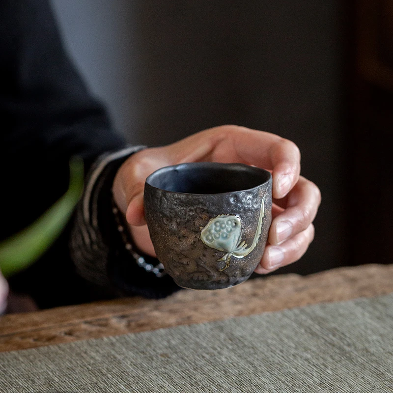 碌心鎏金铁釉功夫茶具茶杯个人专用主人杯单杯男士陶瓷品茗杯家用