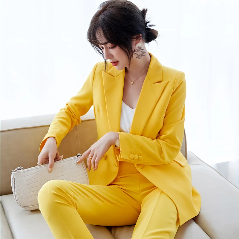 漫凌5839亮黄色职场商务西装套装女春秋气质时尚休闲西服修身秋季