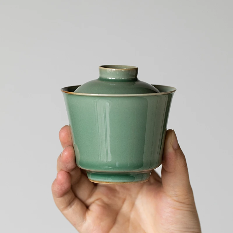 清仓梅子青盖碗茶杯陶瓷泡茶碗带盖不烫手家用高端茶具泡茶套装