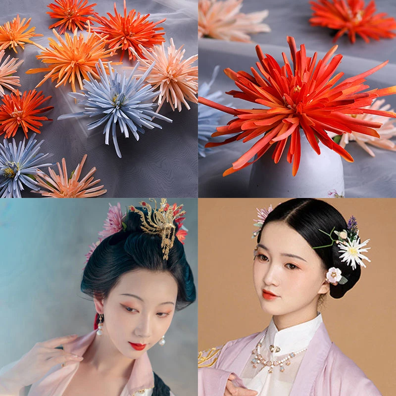 琪越宋制发饰汉服古风发簪发钗蟹爪菊绢花发夹兰若庭配诃子裙头饰