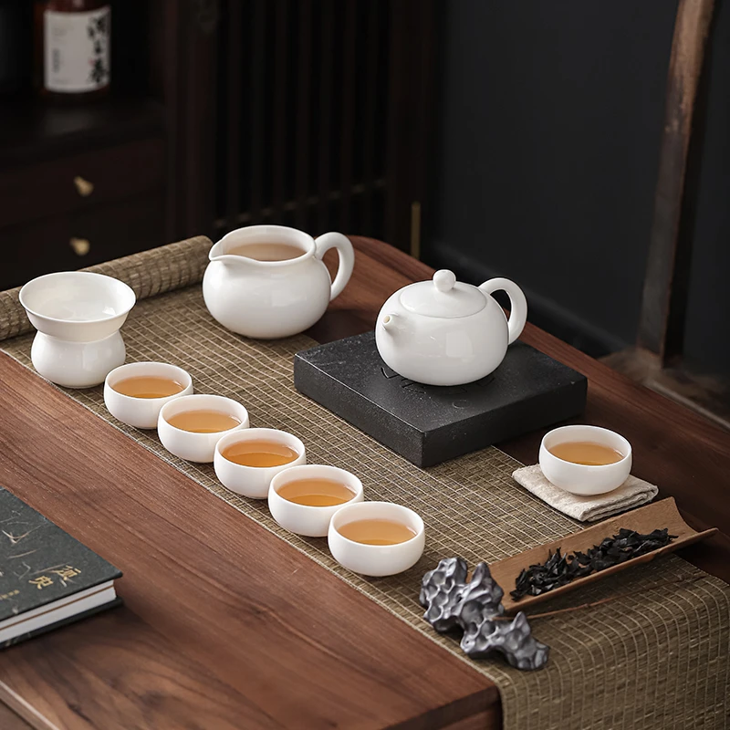 轻奢羊脂玉白瓷西施壶茶具套装陶瓷家用高端整套功夫茶具德化白瓷