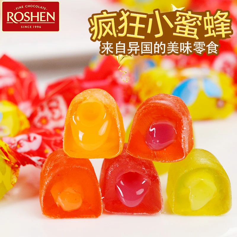 乌克兰如胜疯狂小蜜蜂水果味果酱夹心软糖500克/袋