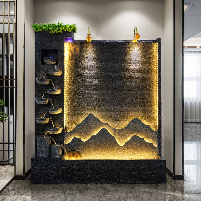 公司办公室水景墙酒店别墅简约现代风格流水喷泉大摆件落地装饰品