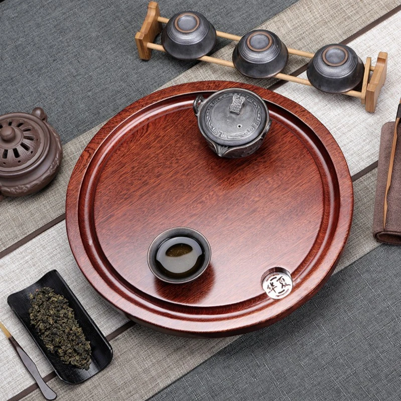 简约现代花梨木茶盘实木茶台家用圆正方形茶托功夫茶具套装托排水