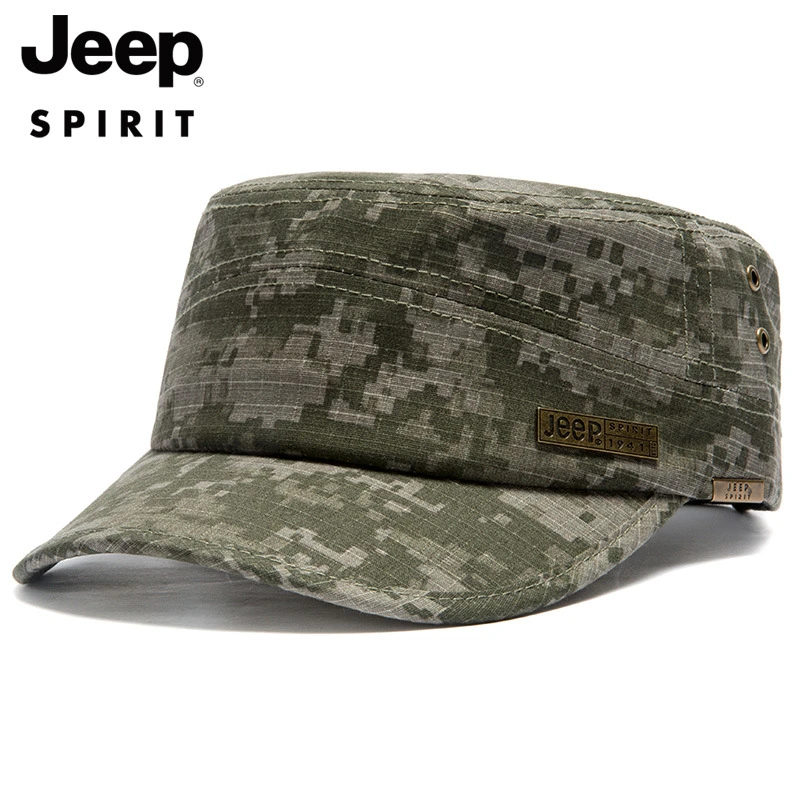 JEEP吉普迷彩军色男士平顶帽棉质涂鸦户外出游登山钓鱼帽子遮阳款