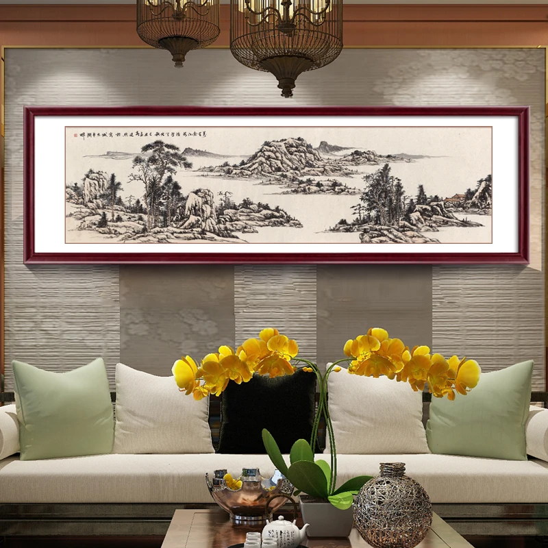 国画山水画横幅办公室客厅挂画仿古画写意画水墨画中式古画装饰画