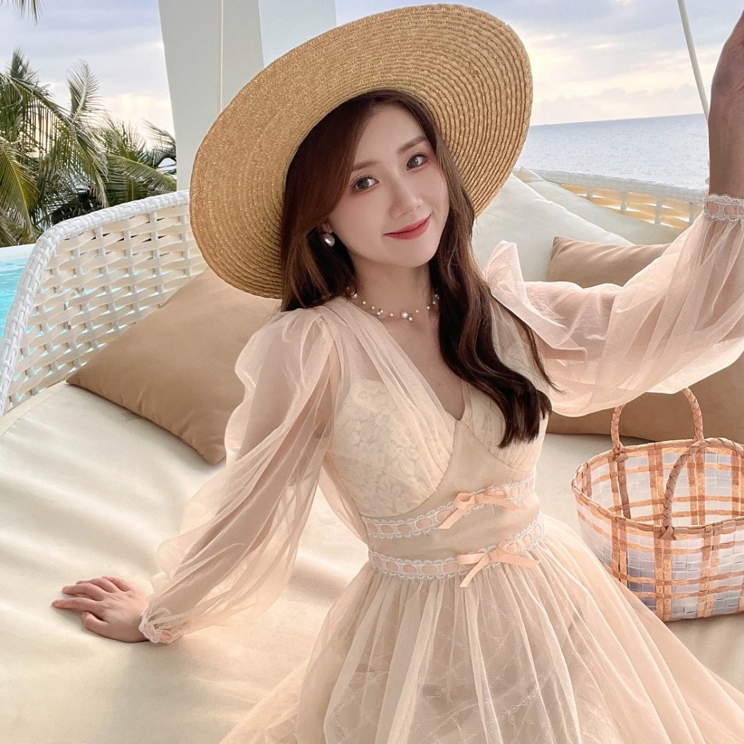 【福利】64dy冰冰来了茶歇法式连衣裙设计感小众仙女气质过膝长裙