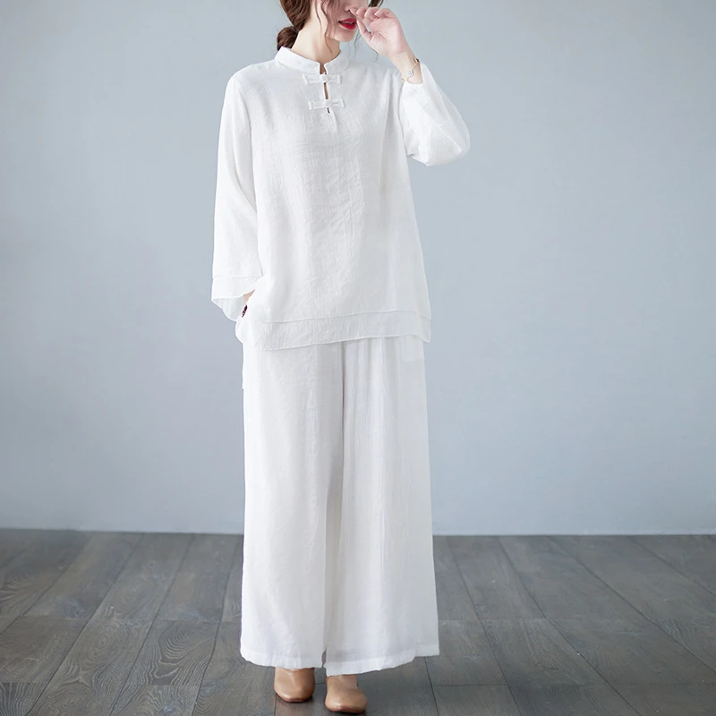 春夏季中国风中式休闲运动女装古风文艺宽松禅意佛系居士服茶服女