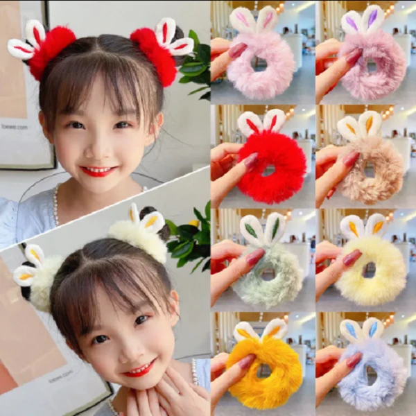 女童毛绒头绳兔耳朵发圈发饰汉服宝宝发绳皮筋丸子头头饰