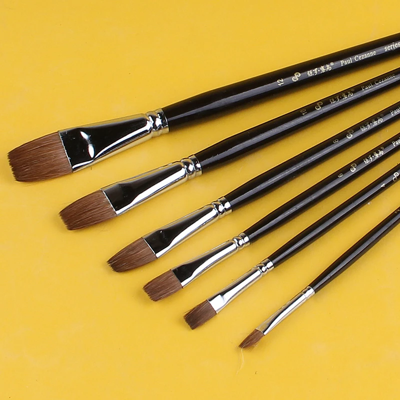 保罗塞尚9112平锋平头锋水粉笔六支套装水彩笔丙烯油画笔狼毫双号