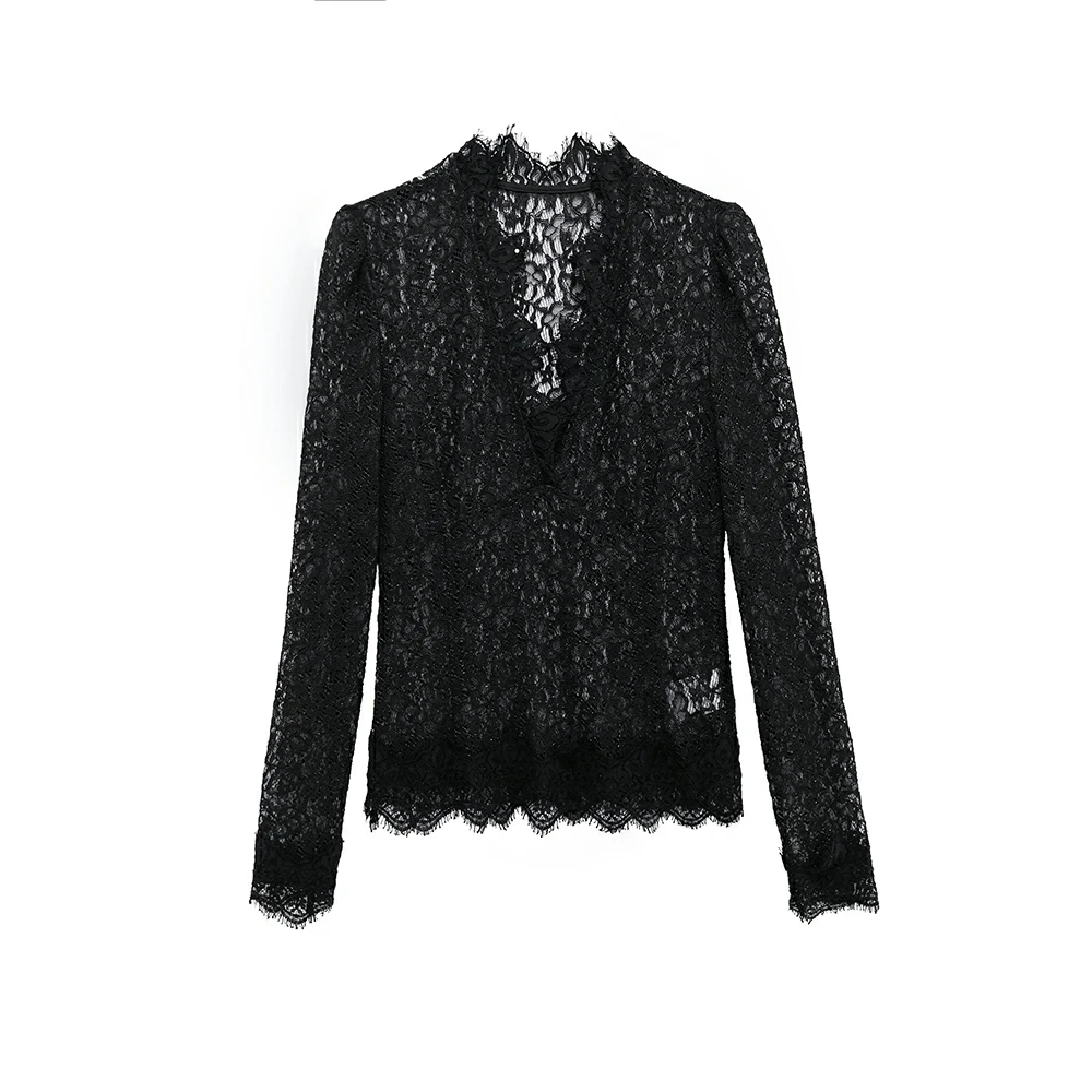 618福利017设计师款长袖蕾丝百搭修身上衣