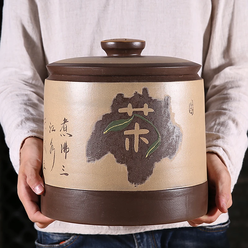 刻茶字紫砂七子饼罐普洱茶饼罐散茶5斤装储存罐密封罐