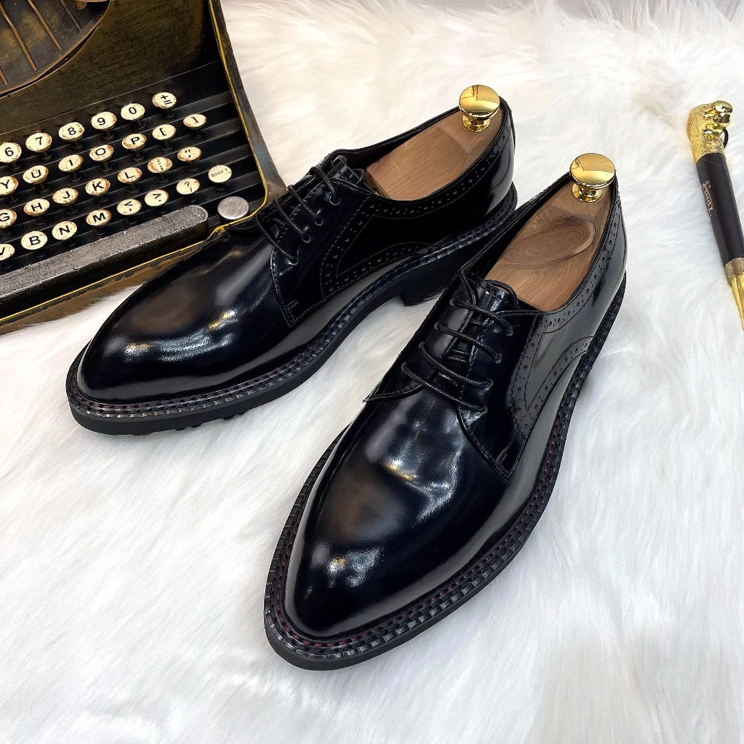 King&N/昆纳英伦尖头时尚潮男休闲正装皮鞋头层牛皮增高男鞋时尚