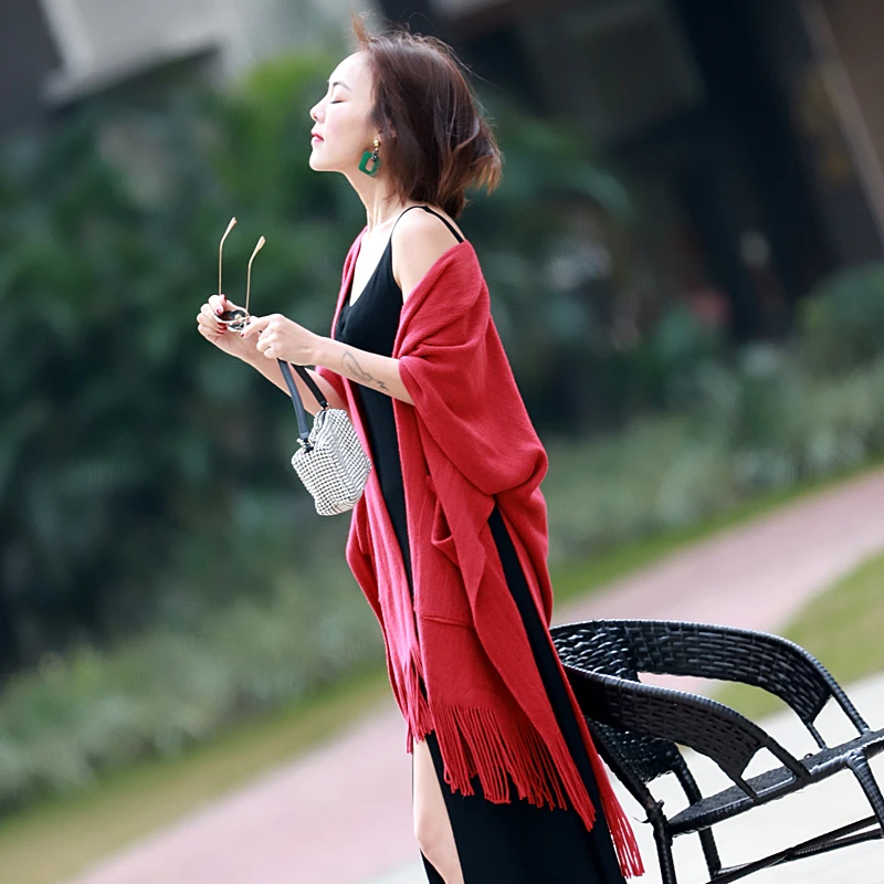 【216#】【微瑕疵介意勿拍】春季新款流苏披肩外搭针织衫女